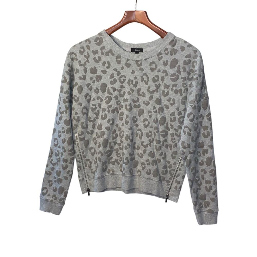 Rails Marlo Flocked Heather Grey Leopard Print Pullover Crewneck Sweatshirt - Picture 2 of 8